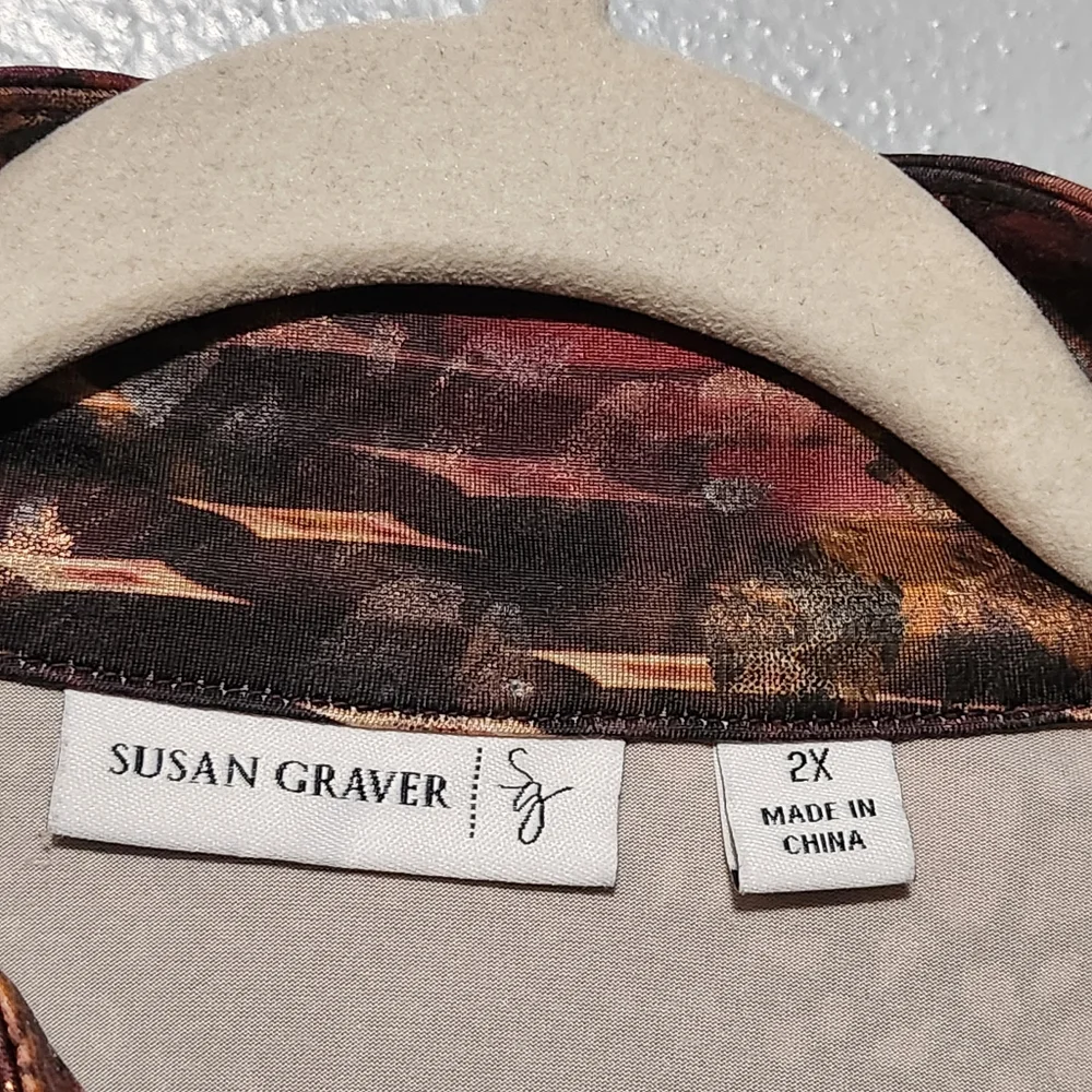 SUSAN GRAVER Zip Front Jacket Womens Plus 2X Red Brown Animal Snake Print Shiny - Picture 5 of 13